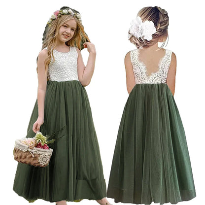 Leichtes Mädchen-Blumenkindkleid - Spitzenoberteil, fließender Tüllrock, Polyester, Für Hochzeit
