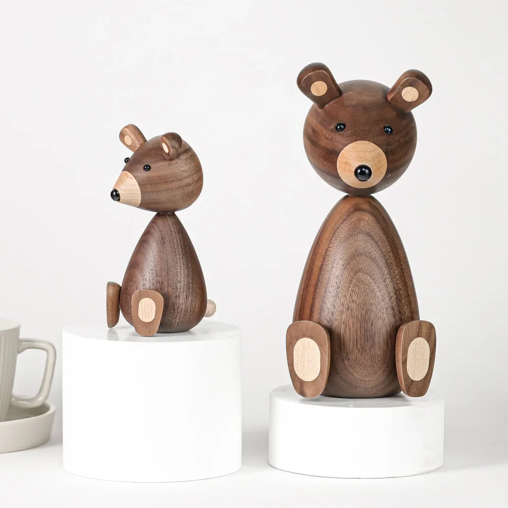 Wooden Bear Figurines Brown Nordic Decorative Sculptures Fall 2025 Cozy Shelf Mantel Accent Gift Idea