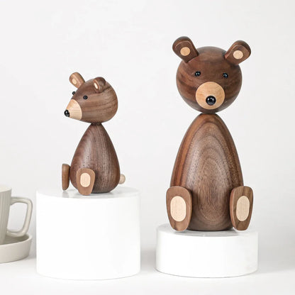 Wooden Bear Figurines Brown Nordic Decorative Sculptures Fall 2025 Cozy Shelf Mantel Accent Gift Idea