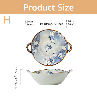 Keramische 7,5 Inch Noedelkom Met Handvatten Bloemen Porselein