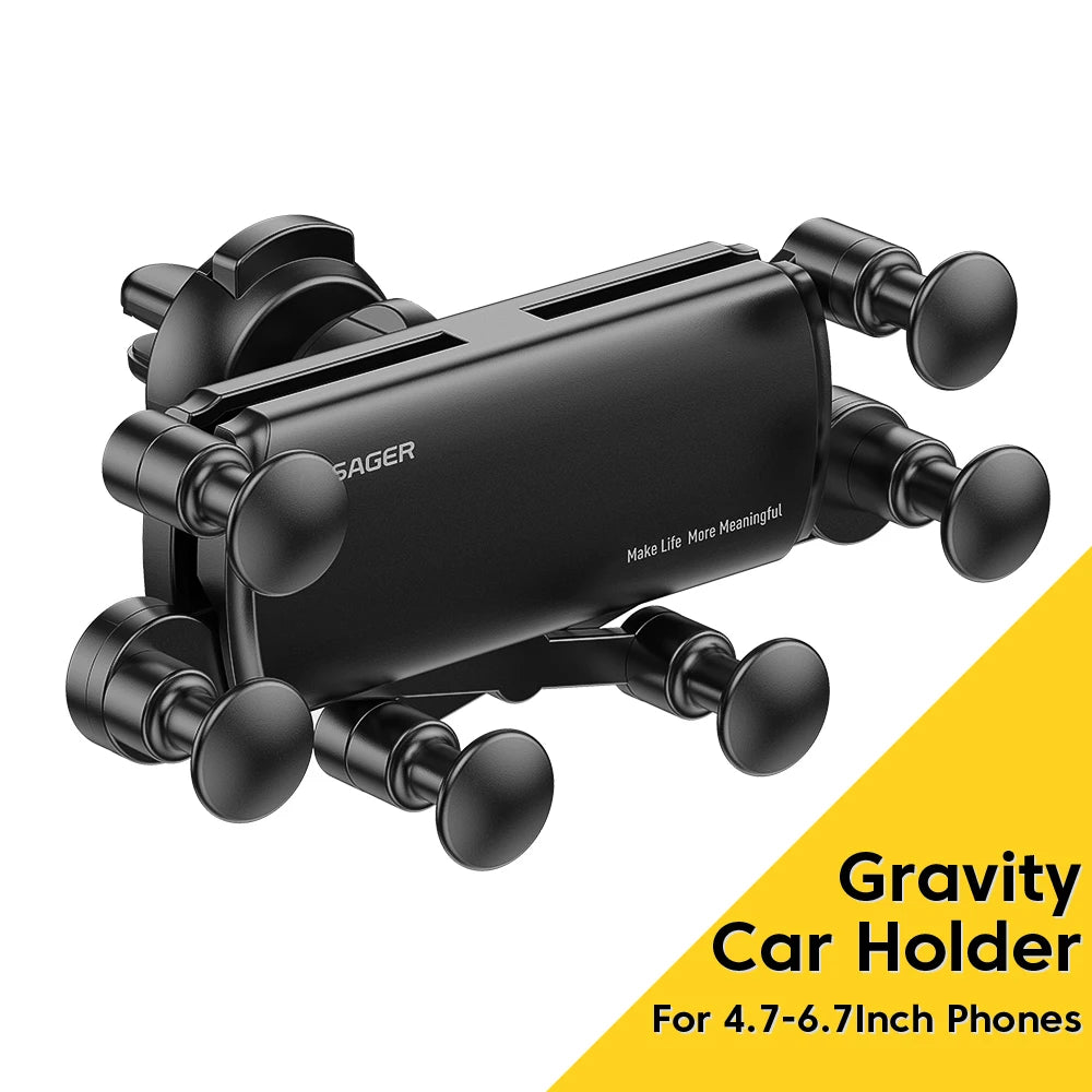 Gravity Car Phone Holder with Air Vent Clip Mount - Car Accessories for Apple and Android, One-Hand Operation