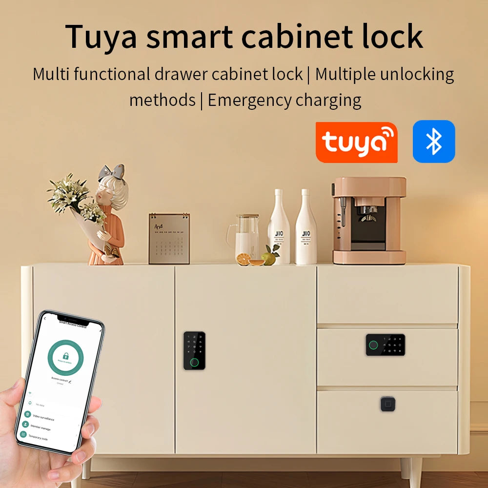 Fingerprint Cabinet Lock Black Keyless Smart Drawer Lock