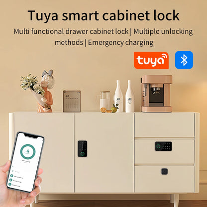 Fingerprint Cabinet Lock Black Keyless Smart Drawer Lock
