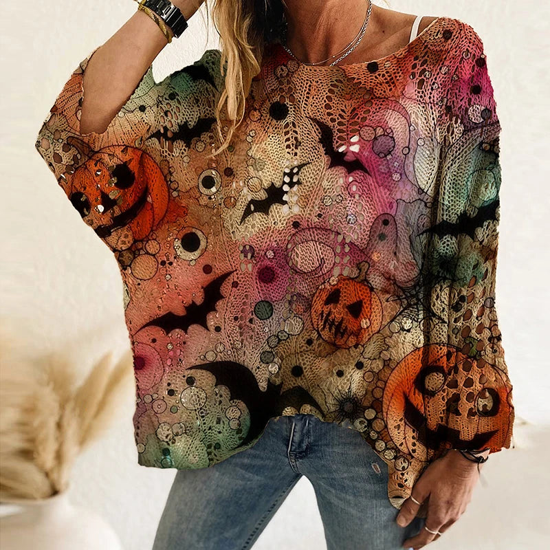 Lightweight Flowy Womens Sweater - Hollow Knit Tunic Autumn