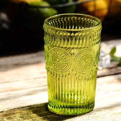 Glass Tumbler 350ml Engraved Sunflower Vintage Drinkware Summer 2025 Tableware Elegant Gift Idea