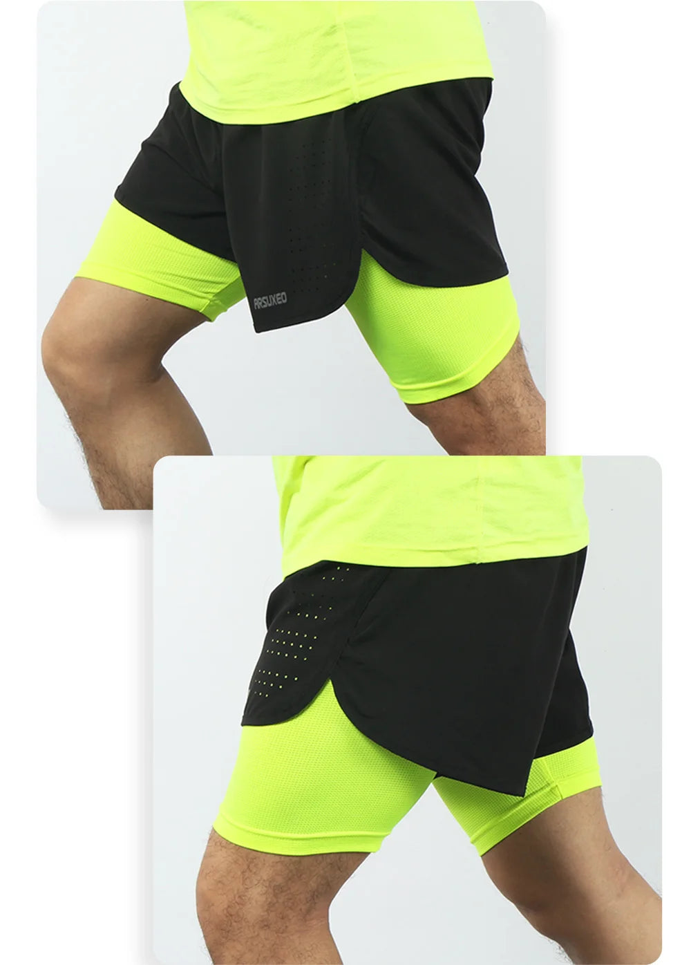 Stretchy men's 2-in-1 running shorts - longer liner, polyester blend, for jogging and gym