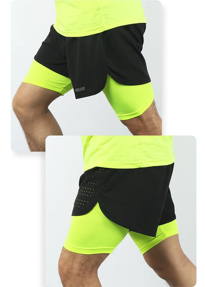 Stretchy men's 2-in-1 running shorts - longer liner, polyester blend, for jogging and gym