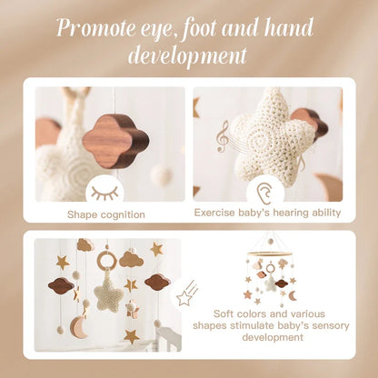 Wooden Baby Mobile Natural Wood Newborn Crib Mobile 0-12 Months Nursery Decor Newborn Gift 2025 Soothing Music