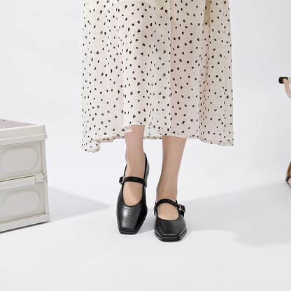 Supportive Women Mary Jane Flats - Square Toe, Leather