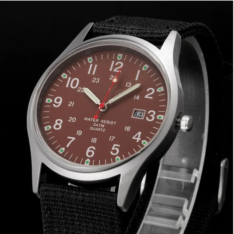 Quartz Field Watch Nylon Strap Military Style Date Luminous