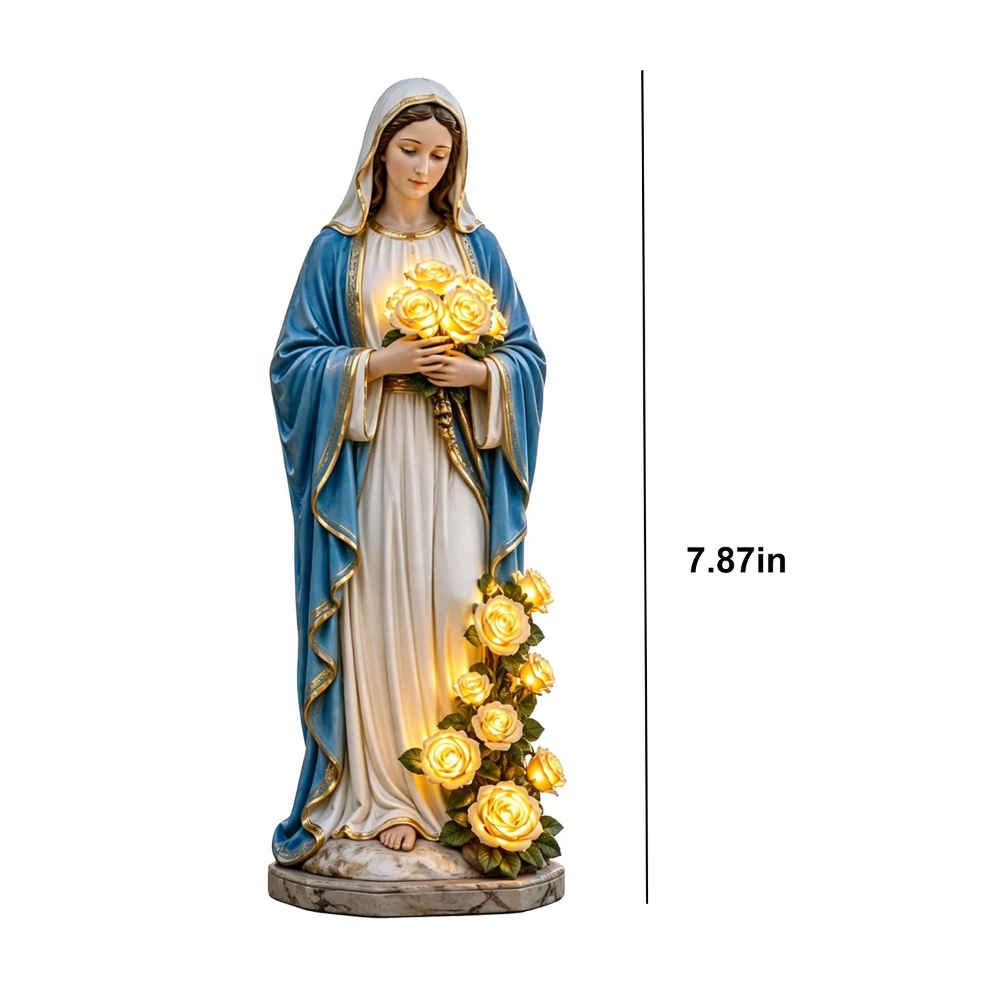 Virgin Mary Statue 7.87 Inch Outdoor Resin Garden Decor With Lighting Roses Religious Figurine Mother's Day Gift