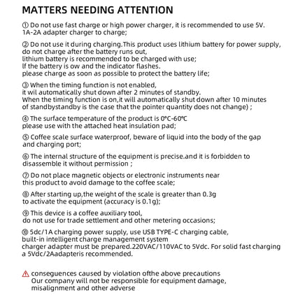 Coffee Scale Rechargeable Digital 0.1g Precision With Timer