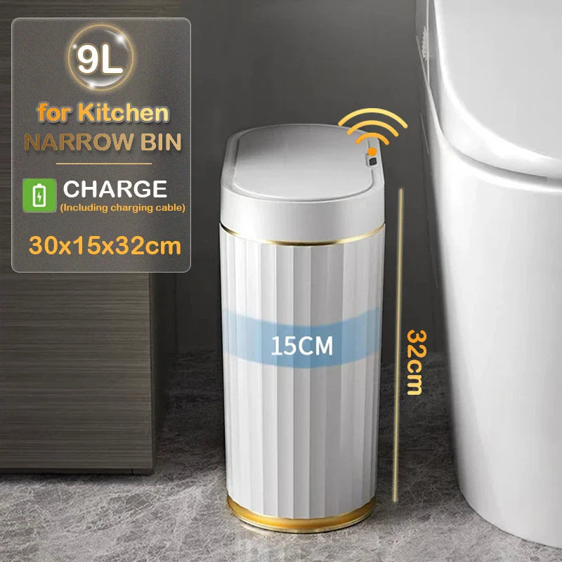 Automatic Sensor Trash Can Narrow Roman Stripe Bathroom Bin
