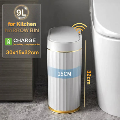 Automatic Sensor Trash Can Narrow Roman Stripe Bathroom Bin