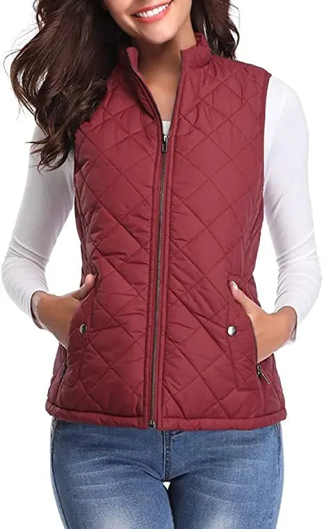 Lightweight Women Quilted Vest - Stand Collar Cotton Winter