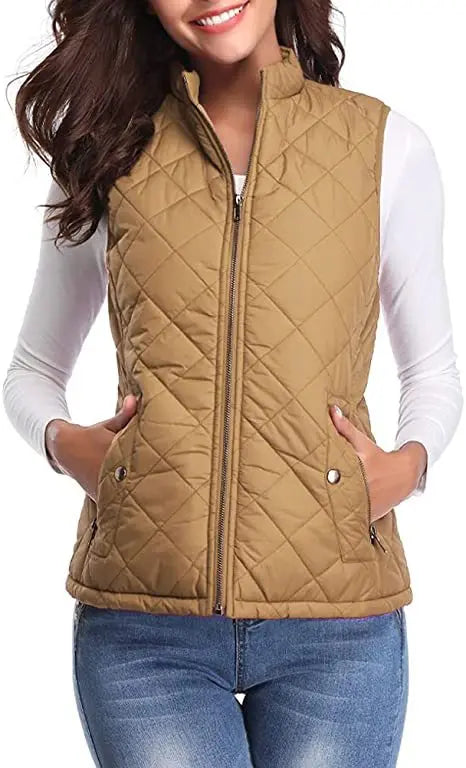 Lightweight Women Quilted Vest - Stand Collar Cotton Winter