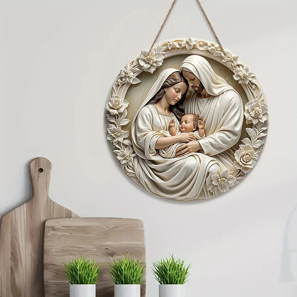 Wooden Nativity Scene Ornament Circular Wall Hanging 7.87in Handcrafted Mary Jesus Joseph Christmas Decor Gift 2025
