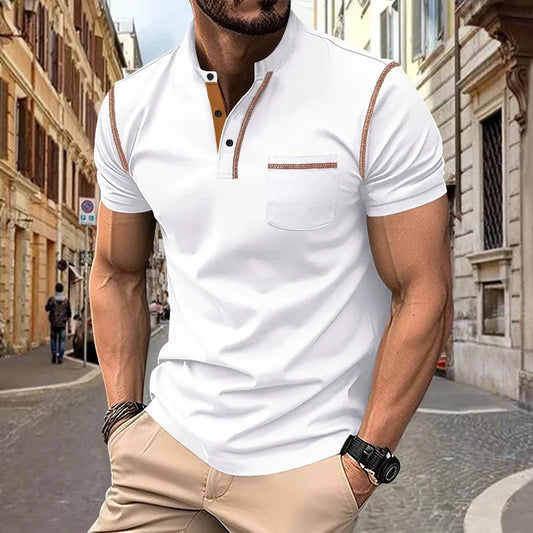 Summer Fashion European American Men's Casual Polo Shirt, Stand-Up Collar Top