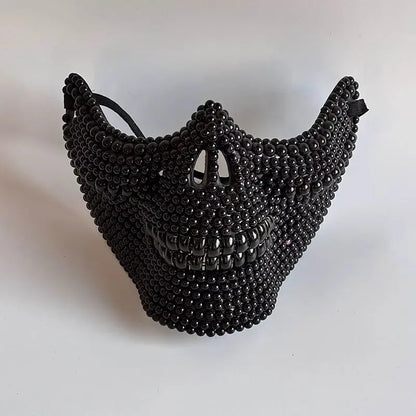 Ghost Rider handgemaakt parelmoeren halfgelaats horror-kinmasker van PU-leer voor heren en dames, Halloweenfeest 2026