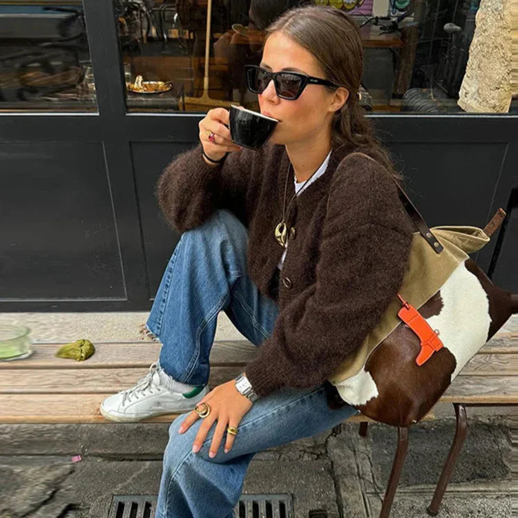 Warm Women’s Button-Up Cardigan - Waist Length Wool Mohair