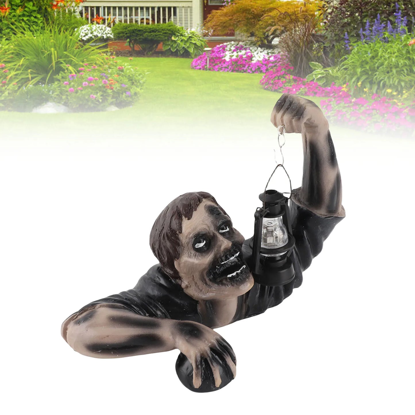 Statua zombie da giardino con lanterna LED decorazione horror esterna per cortile patio prato regalo Halloween 2026