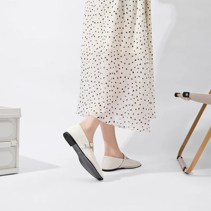 Supportive Women Mary Jane Flats - Square Toe, Leather