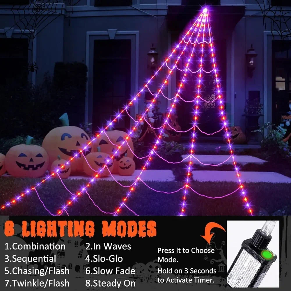 Halloween Spider Web with 290 LED Lights - Giant Outdoor Spider Decoration with 78.7" Spider