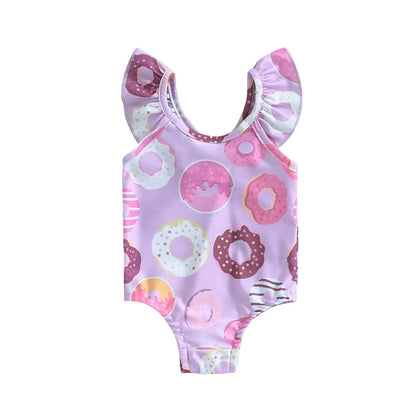 Soft Toddler Girls' One-Piece Swimsuit - Floral Print Bow-Tie Detail, Polyester, For Summer