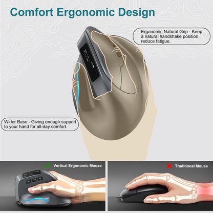 Bluetooth Vertical Ergonomic Mouse With OLED Screen