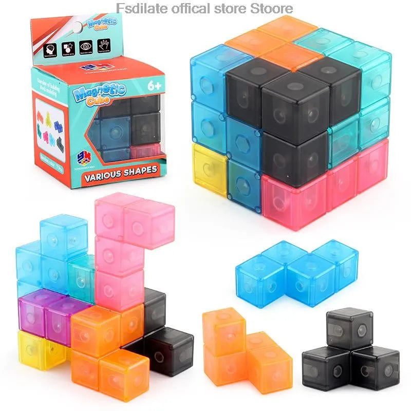 Removable Magnetic Cube Building Blocks - Educational Fidget Puzzle Toy for Kids, Fun Gift for Early Learning