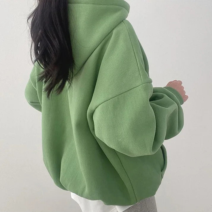 Oversized koselig hettegenser til dame - senkede skuldre, fleece