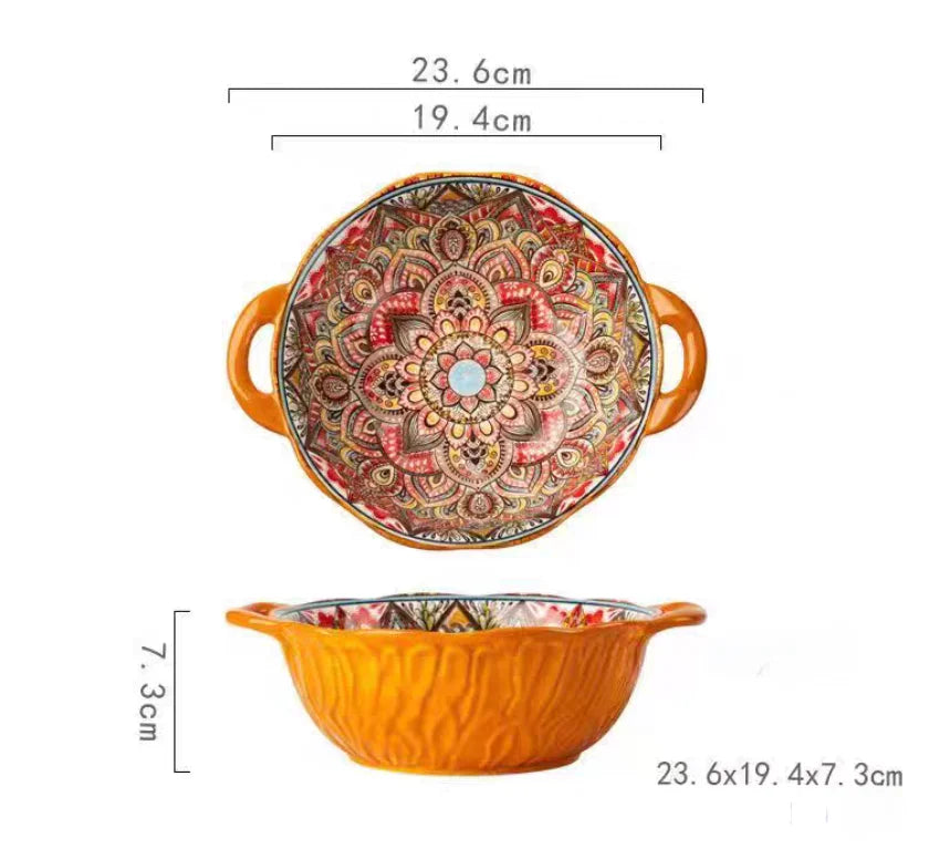 Keramische Soepkom Boheemse Handgreep Geëmboste Magnetron