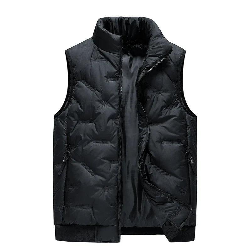 Warm Men's Puffer Vest - Quilted Mandarin Collar Cotton