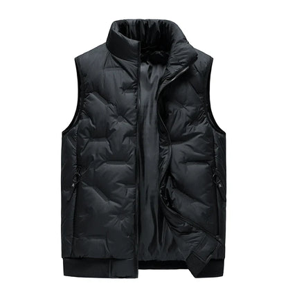 Warm Men's Puffer Vest - Quilted Mandarin Collar Cotton