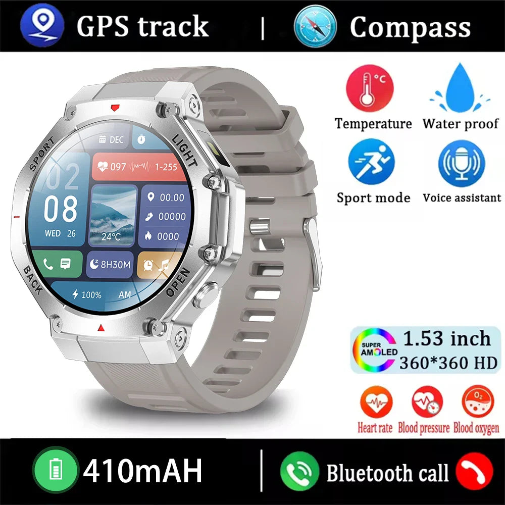 Smartwatch GPS Health Monitor - AMOLED Display, Bluetooth Calling, 3ATM Waterproof Fall 2025 Fitness Gift