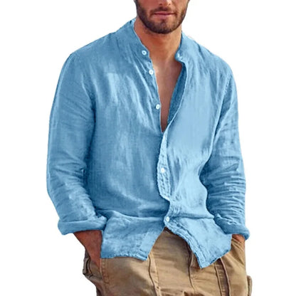 Variant image for Men's Linen Shirt with Mandarin Collar, Lightweight Breathable Casual Summer Shirt in Tailored Fit-19