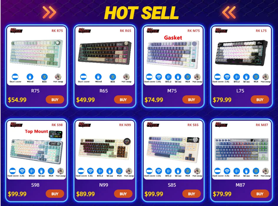 Teclado mecánico R75 junta 80 teclas RGB Hot Swap español