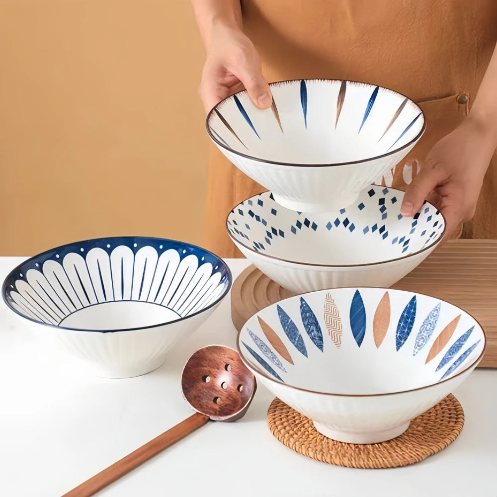 Cuenco de ramen de porcelana japonesa para fideos de 8 pulgadas grande