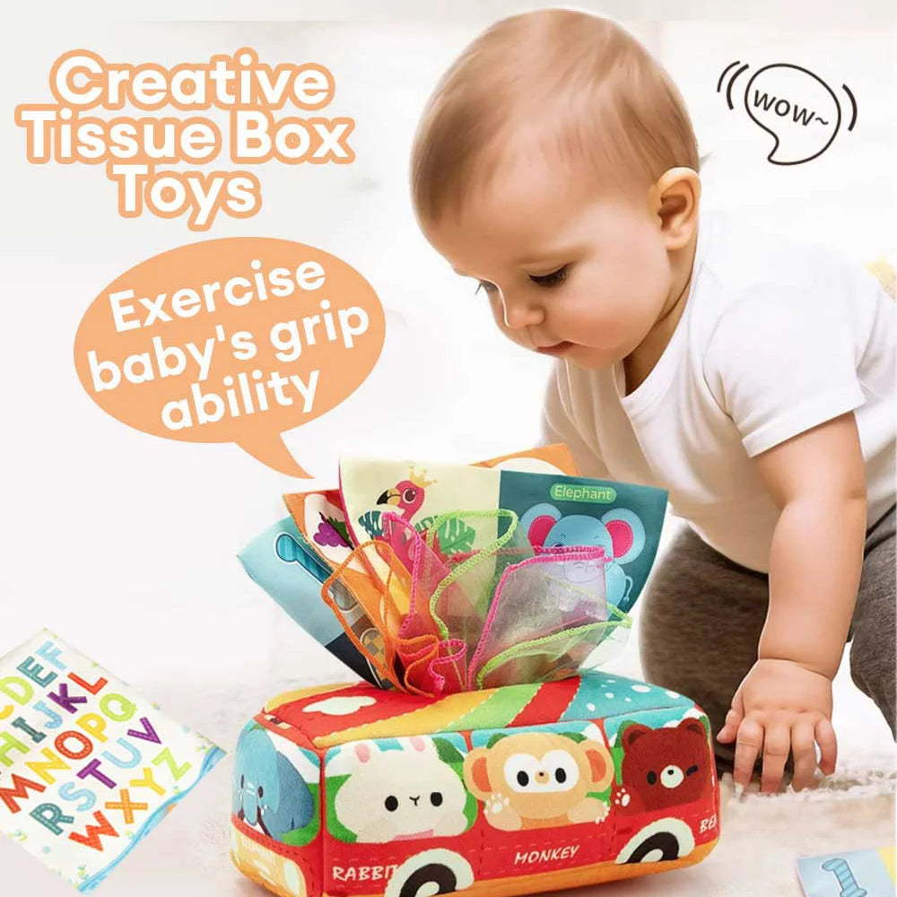 Juguete de caja de pañuelos de tela Montessori Juguetes sensoriales para recién nacidos