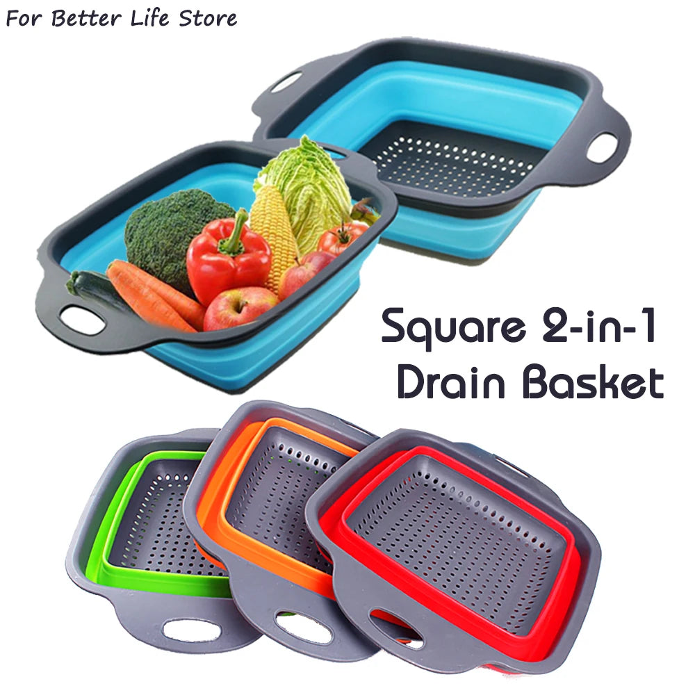 Silicone Folding Drain Basket 2-In-1 Collapsible Colander For Fruits And Vegetables Space-Saving Kitchen Tool Fall 2026