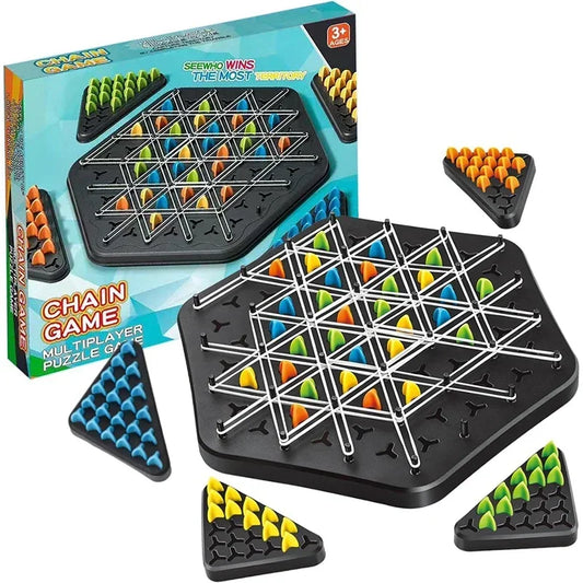 Triangle Strategy Chess Game Set for 2-4 Players - Family Fun Board Game for Kids & Adults with Rubber Band Challenge