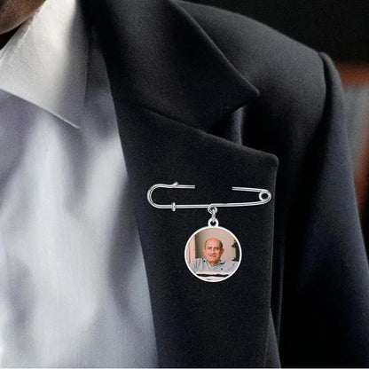 Custom Photo Brooch Pin - Personalized Memorial Picture Wedding Boutonniere Pendant, Zinc Alloy