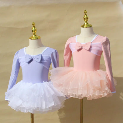 Set body leggero da balletto per ragazze - top con maniche a sbuffo, gonna tutu in tulle, poliestere, per lezione di danza