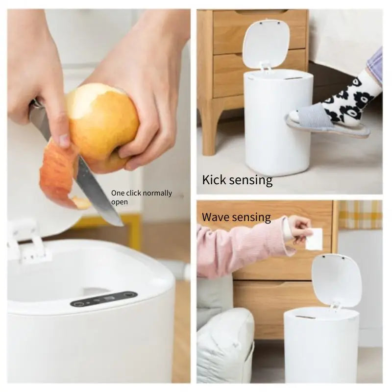 Smart Sensor Trash Bin With Flip Lid For Home Touchless