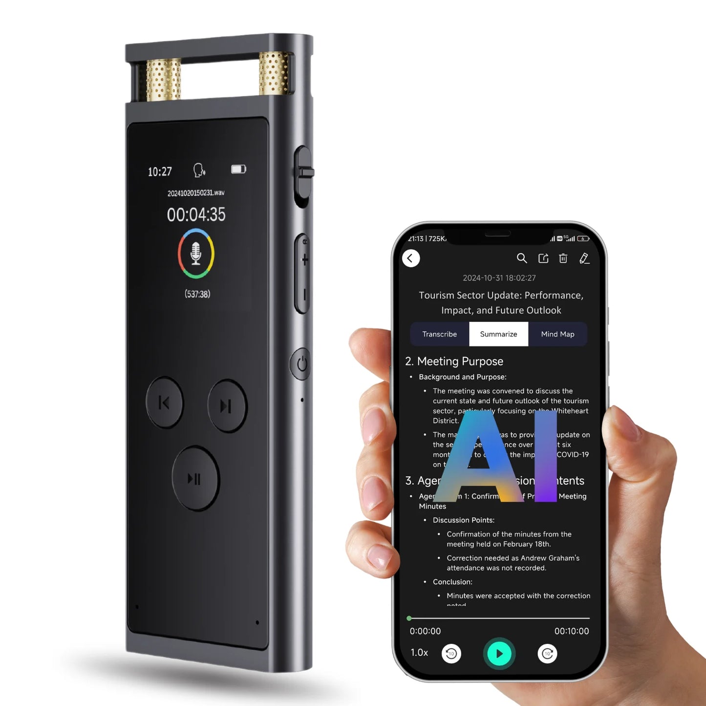 AI Voice Recorder 64GB Aluminum Dictaphone Transcribe