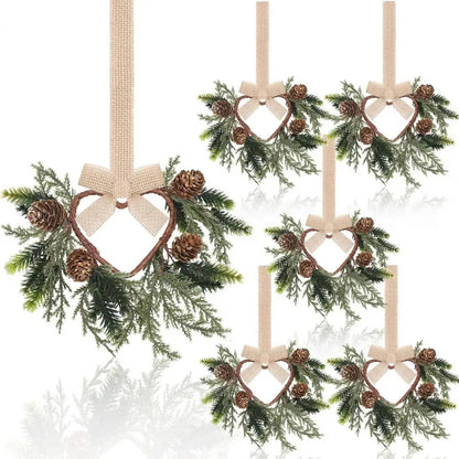 Juego de 6 coronas navideñas mini para gabinete con lazos rojos decoración duradera artificial estilo granja para las fiestas 2025