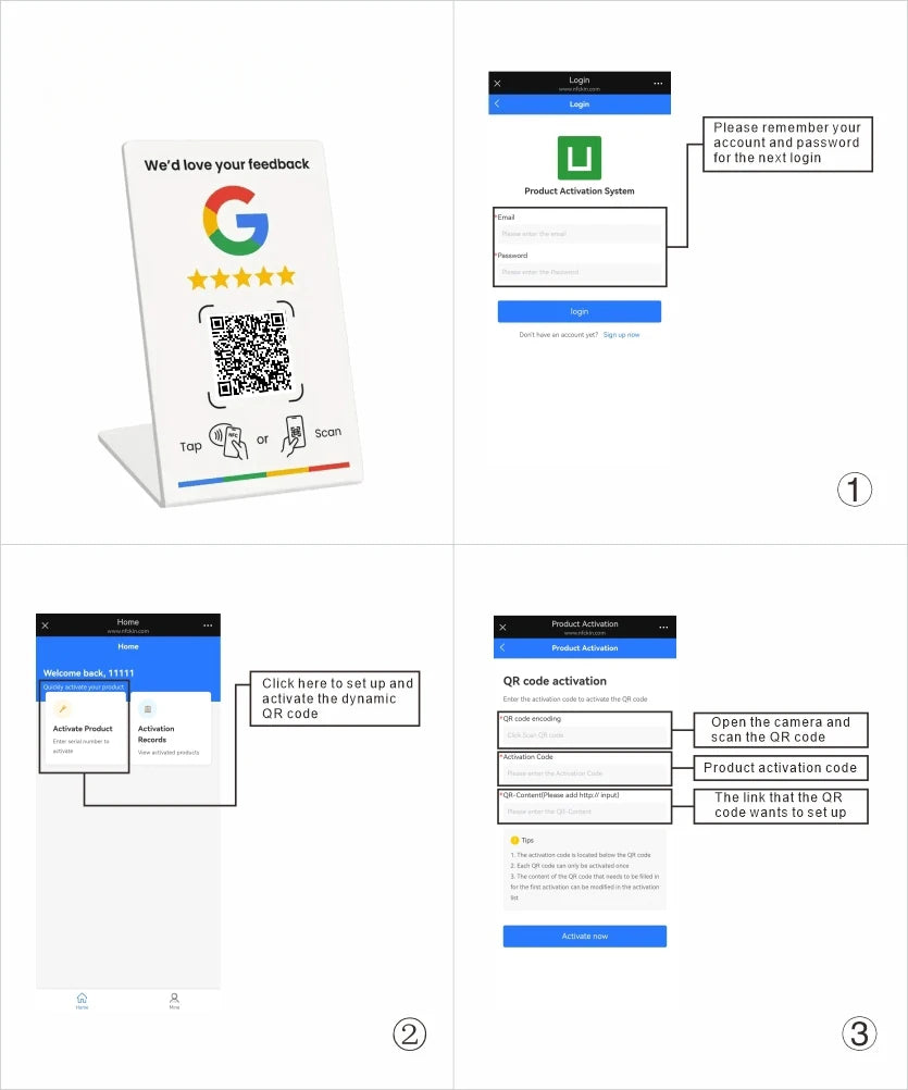 NFC Google Review Tap Card 215 - Programmable 13.56MHz QR Code Table Stand for Business