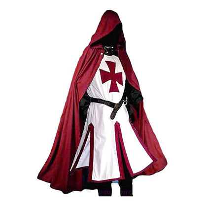 Costume de cosplay des Chevaliers Templiers Croisés - Ensemble authentique de tunique et de cape pour Halloween