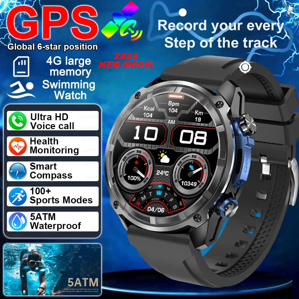 GPS Smartwatch 5ATM Waterproof Rugged Military Outdoor Watch Fall 2025 Offline Maps All-Day Battery