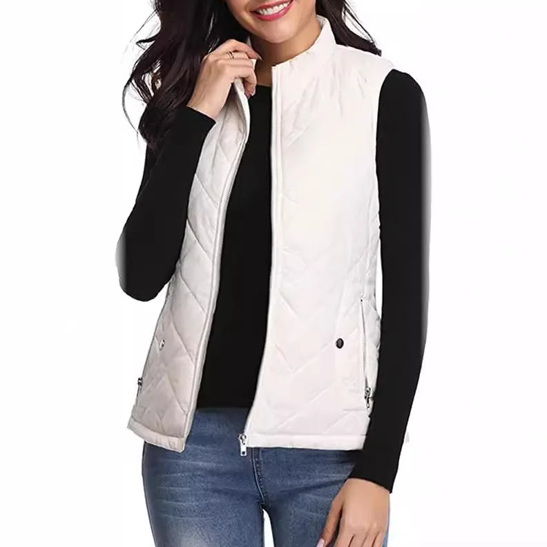 Lightweight Women Quilted Vest - Stand Collar Cotton Winter